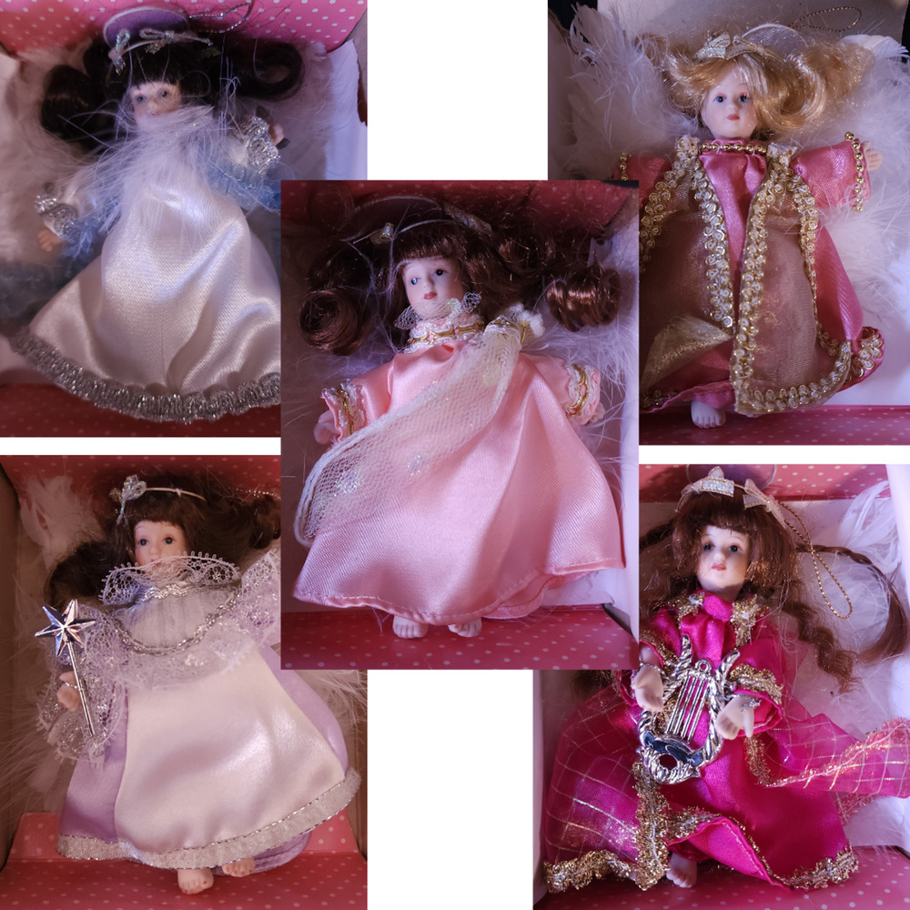Paradise Galleries Treasury Collection From Heaven On Wings 5 Dolls Ornaments 5”